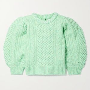 SEA New York Ebba Mint Green Merino Wool-Blend Cable Knit Sweater - Size Small